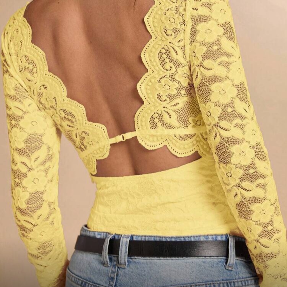 Boho Yellow Floral Lace Blouse - Picture 7 of 7